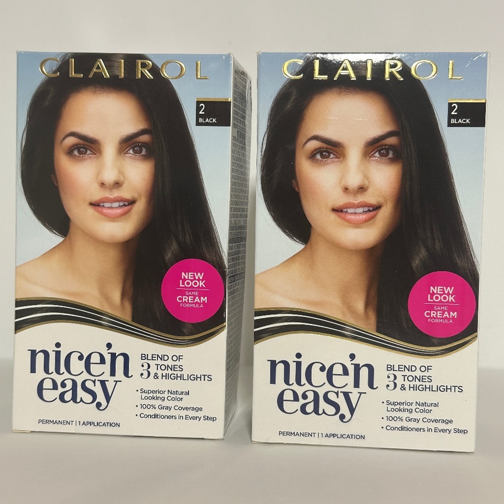NICE AND EASY CLAIROL HAIR COLOR SHADE #2 BLACK - 2 PACK NEW